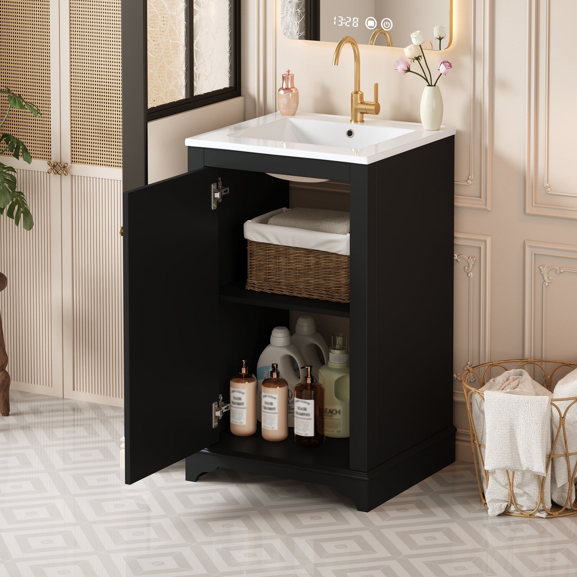 20 - inch ceramic sink standalone single dressing table set(black) - KiKiUMi