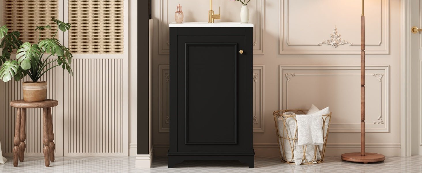 20 - inch ceramic sink standalone single dressing table set(black) - KiKiUMi