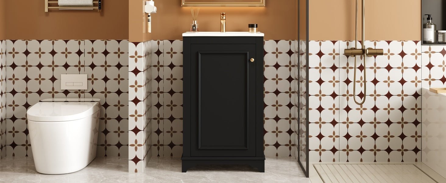 20 - inch ceramic sink standalone single dressing table set(black) - KiKiUMi