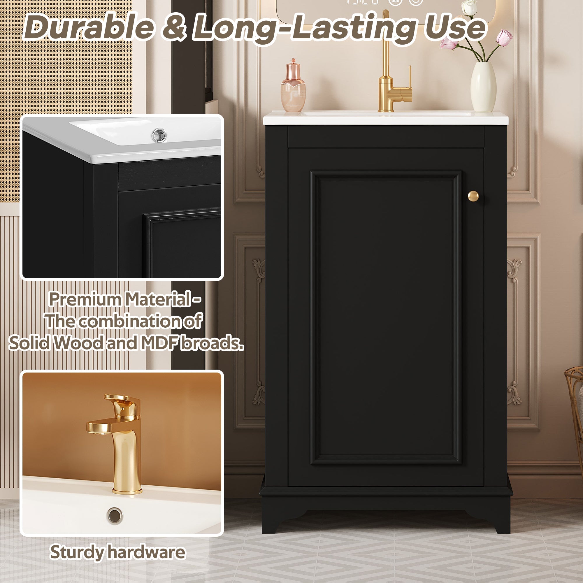 20 - inch ceramic sink standalone single dressing table set(black) - KiKiUMi