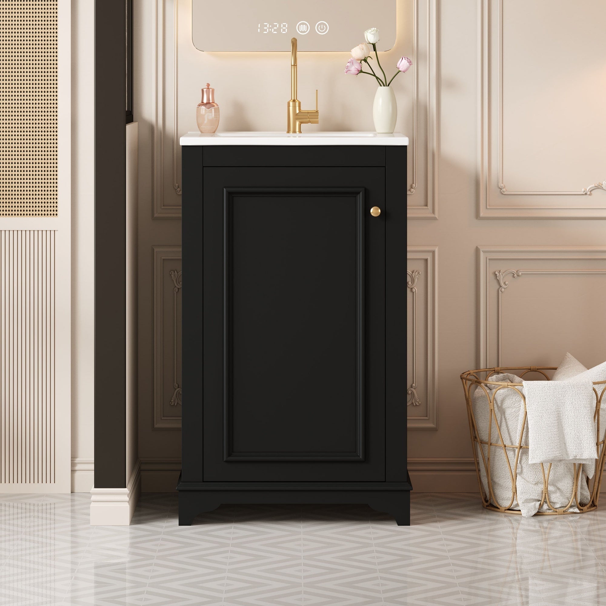 20 - inch ceramic sink standalone single dressing table set(black) - KiKiUMi