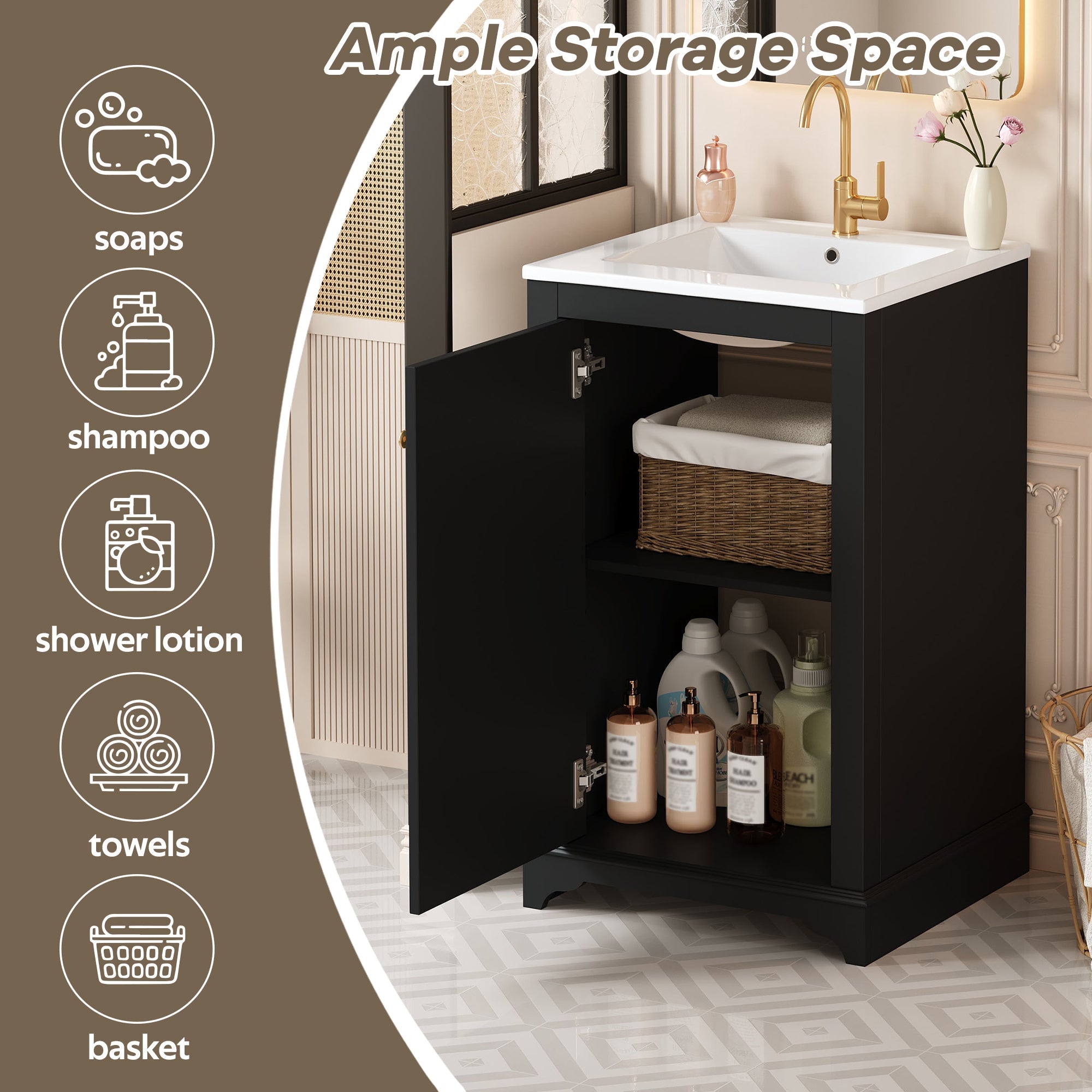 20 - inch ceramic sink standalone single dressing table set(black) - KiKiUMi