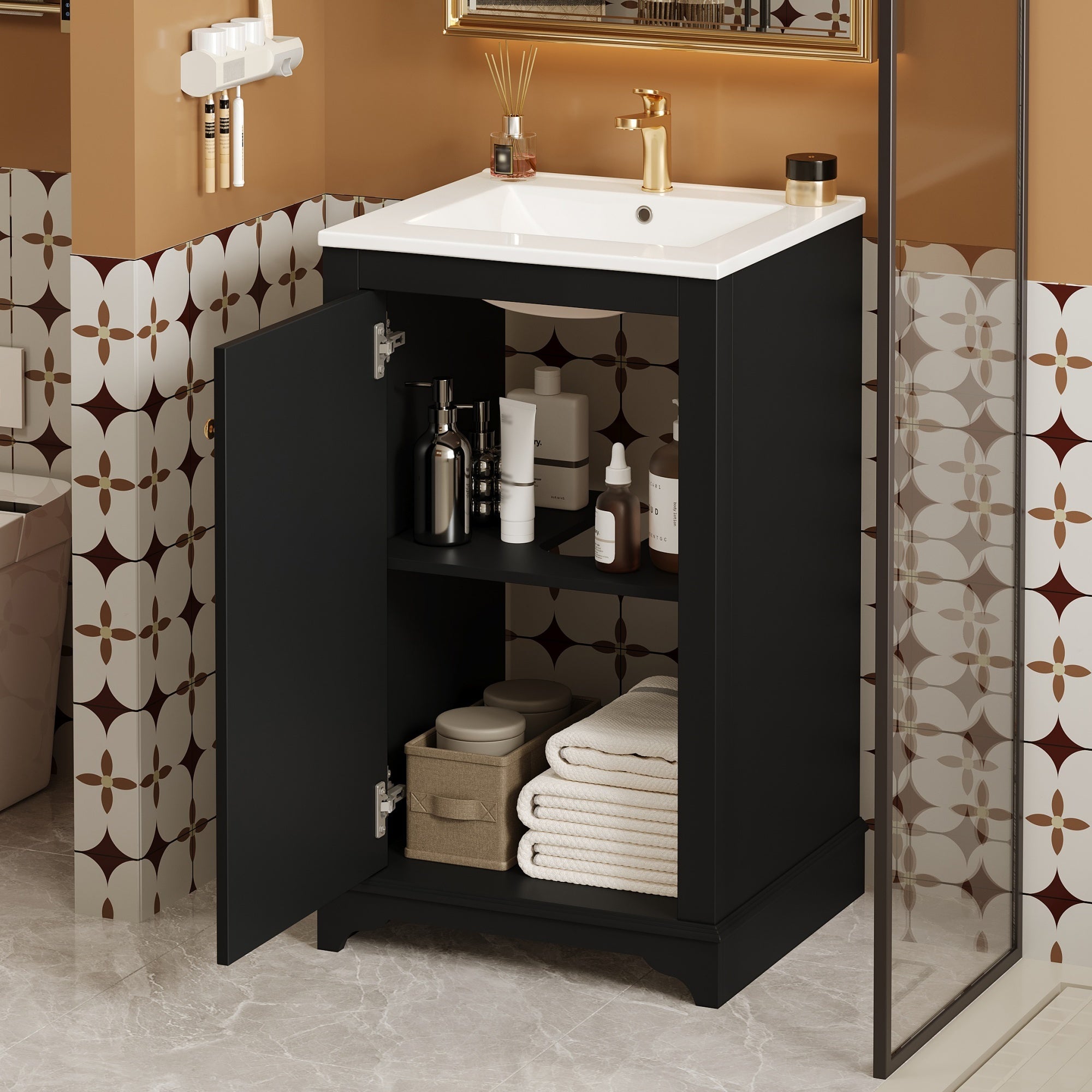 20 - inch ceramic sink standalone single dressing table set(black) - KiKiUMi