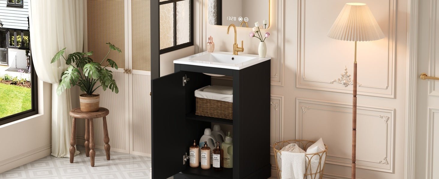 20 - inch ceramic sink standalone single dressing table set(black) - KiKiUMi