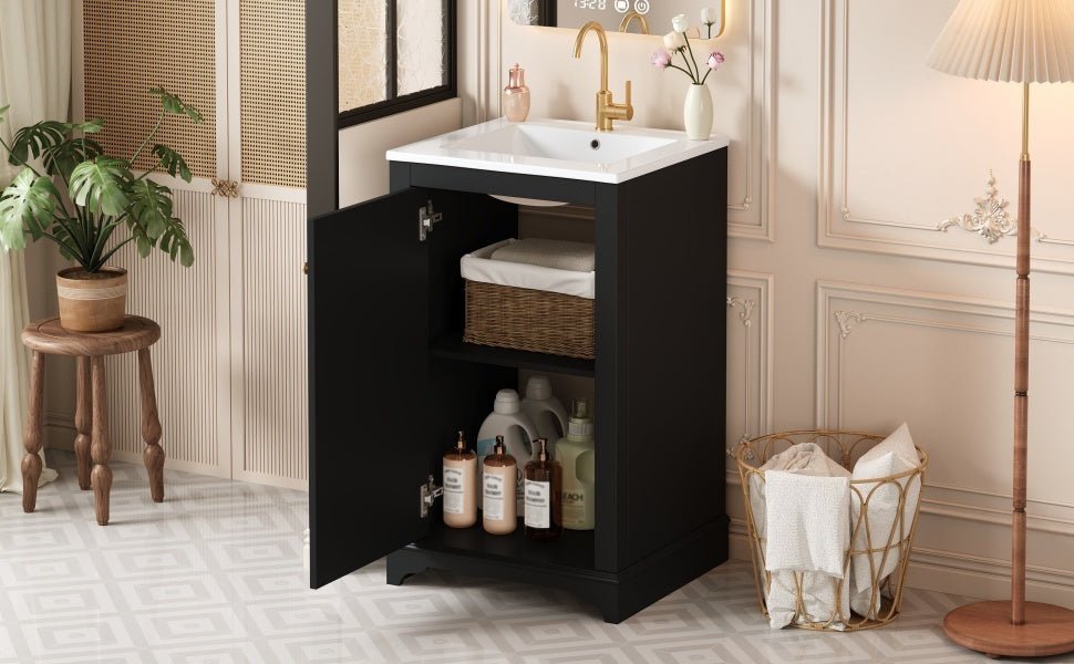 20 - inch ceramic sink standalone single dressing table set(black) - KiKiUMi