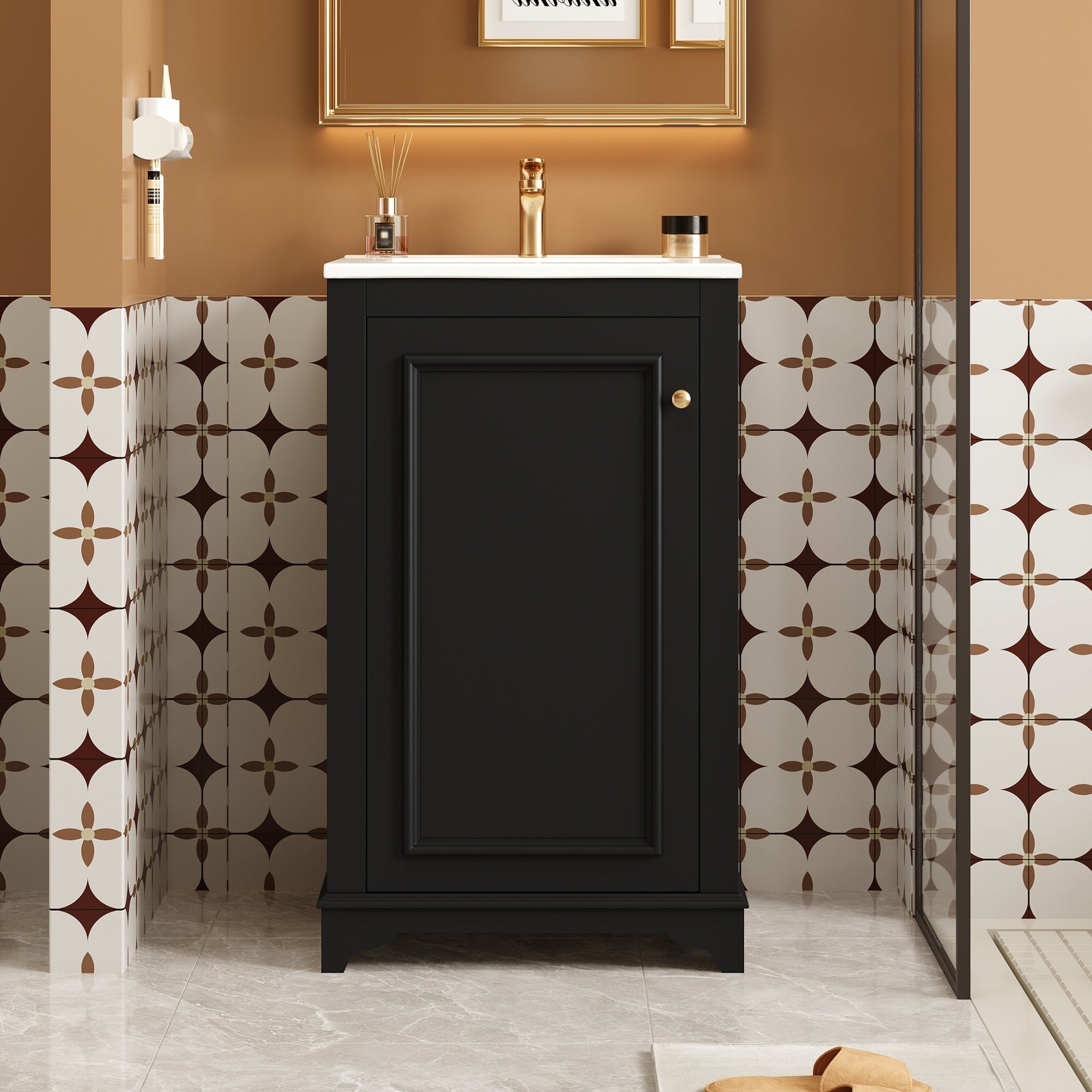 20 - inch ceramic sink standalone single dressing table set(black) - KiKiUMi