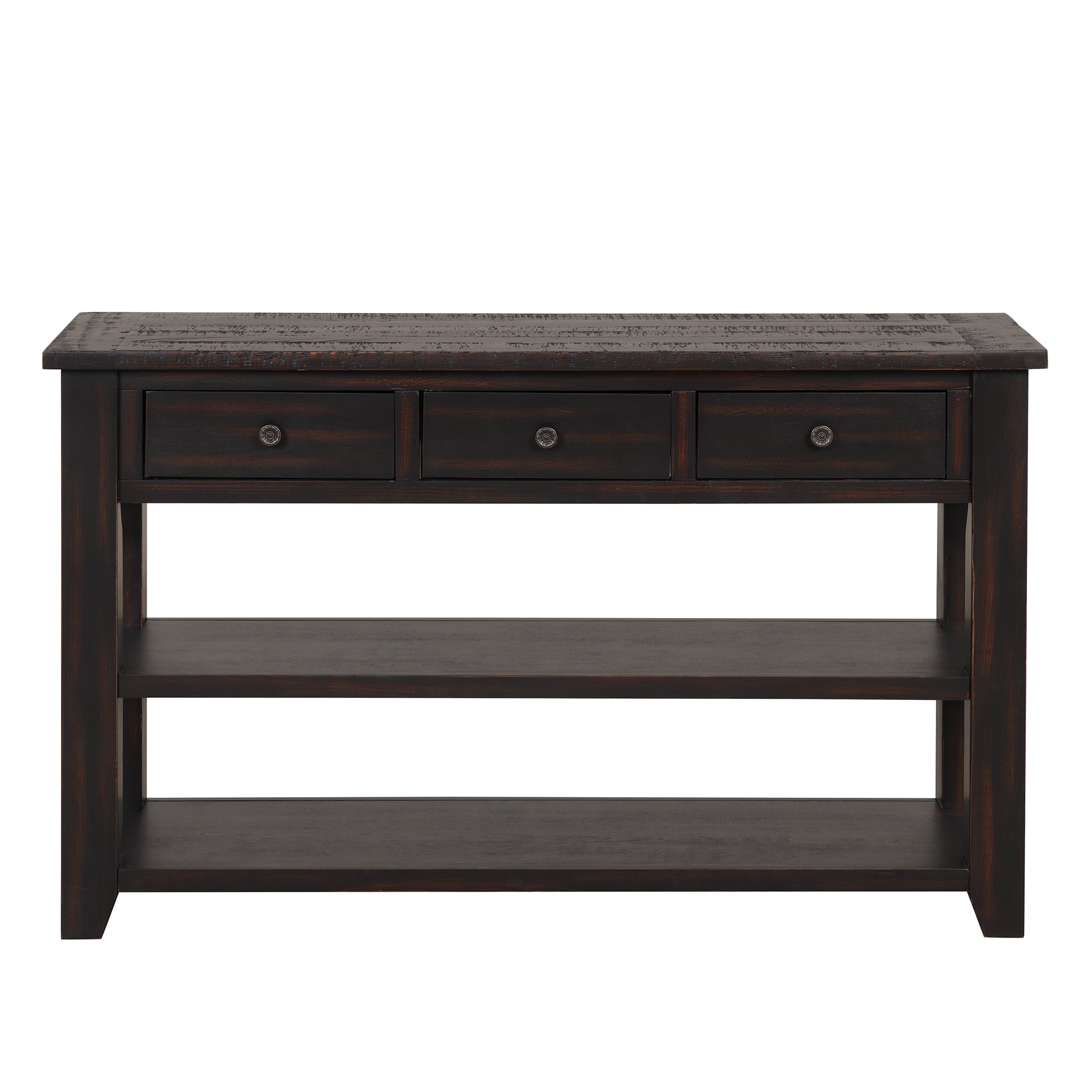Modern solid pine top control console table(distressed black)