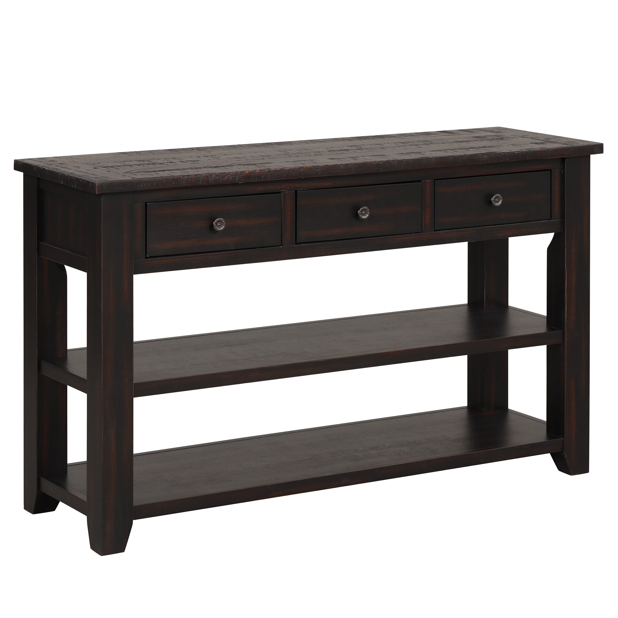 Modern solid pine top control console table(distressed black)