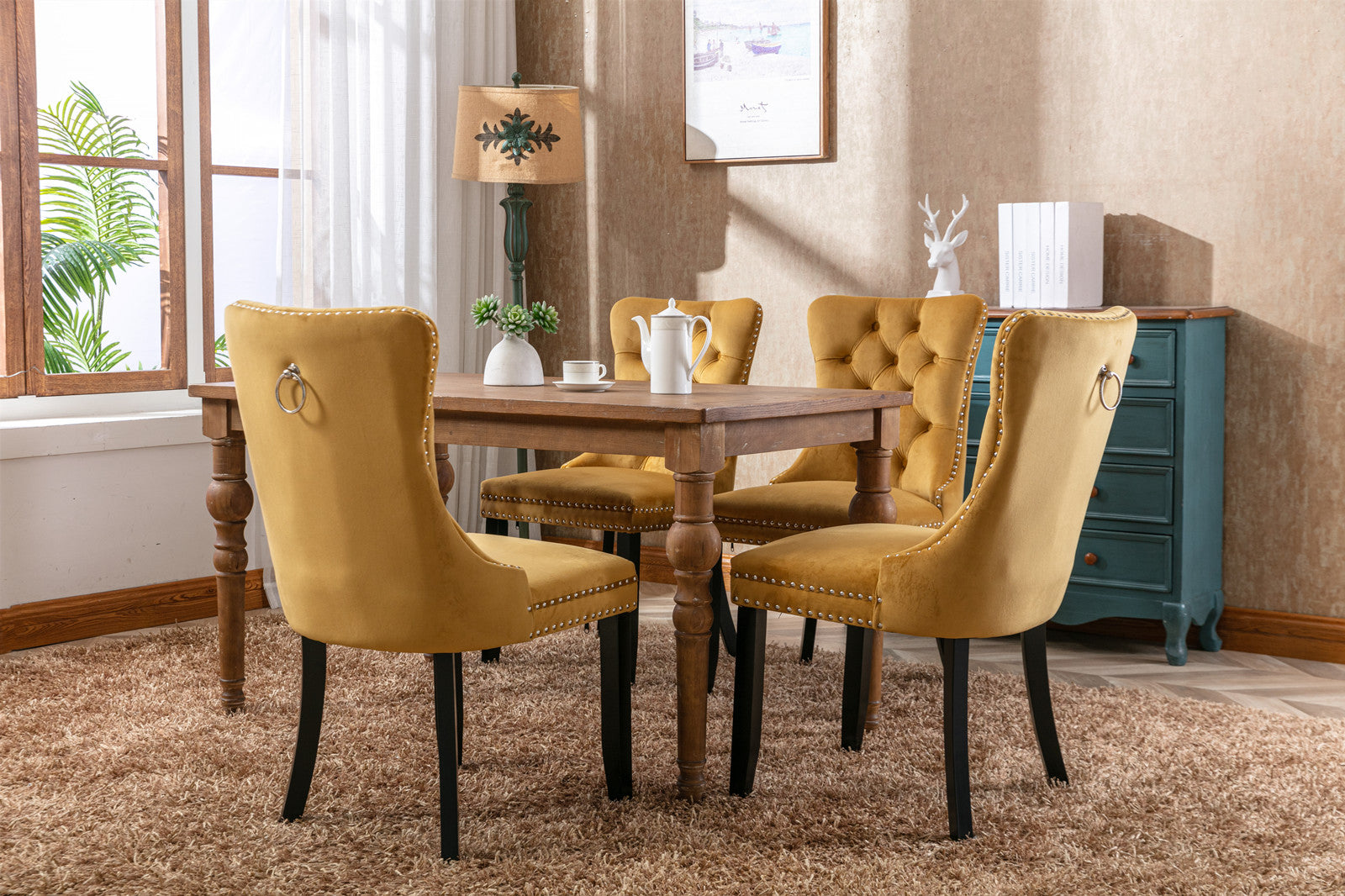 Two velvet cushioned bar stools (gold)