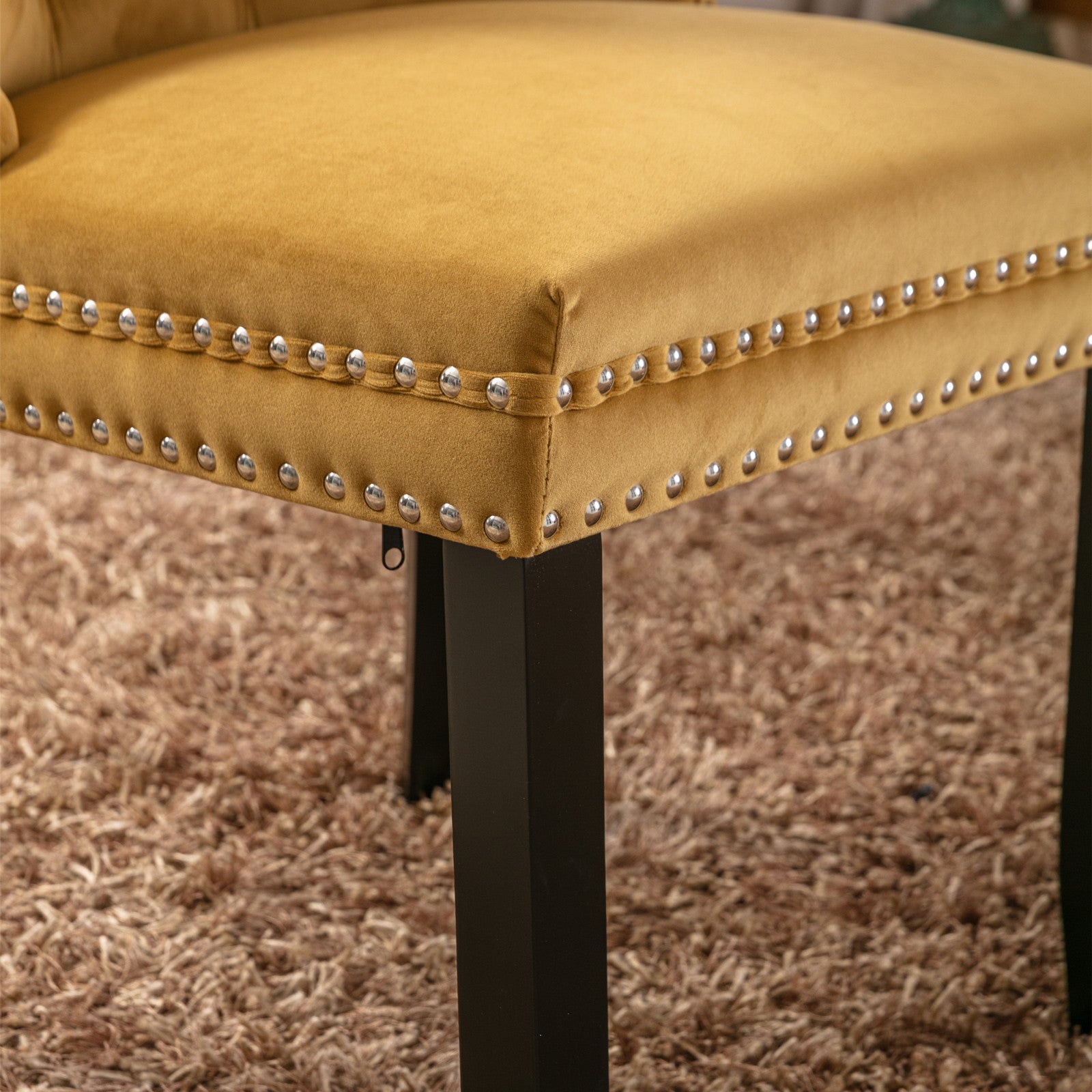 Two velvet cushioned bar stools (gold)