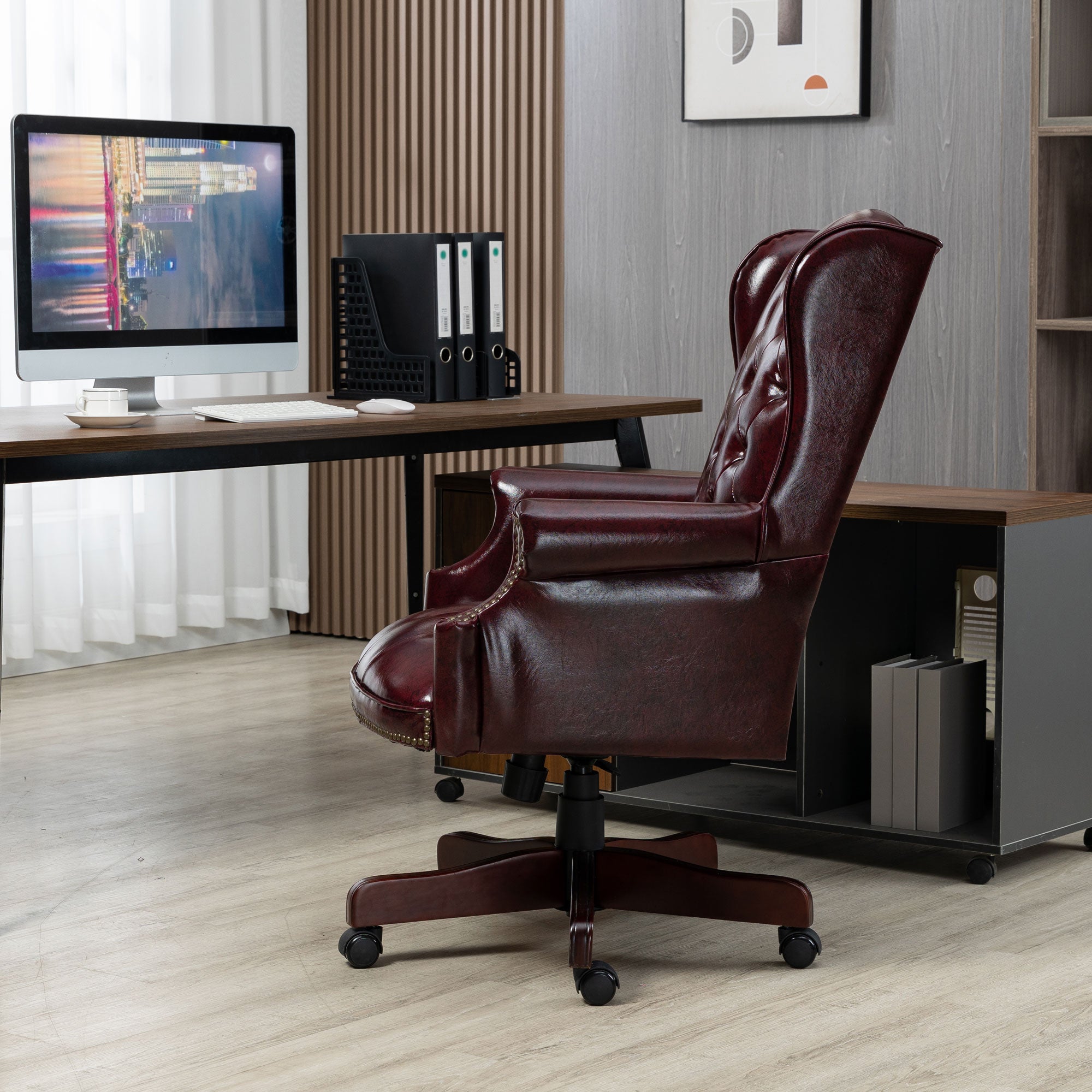 High-backrest PU leather executive office chair(burgundy)