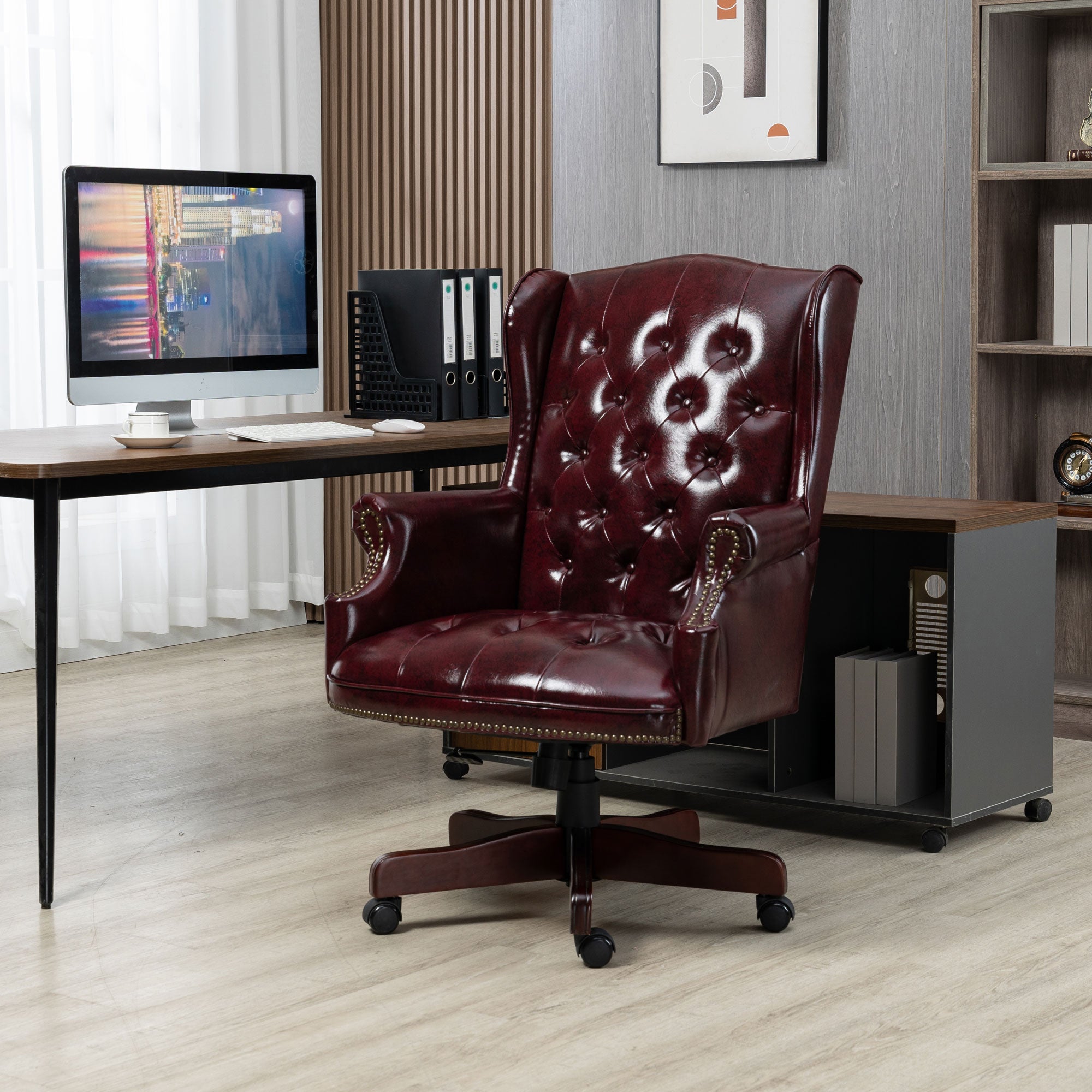 High-backrest PU leather executive office chair(burgundy)