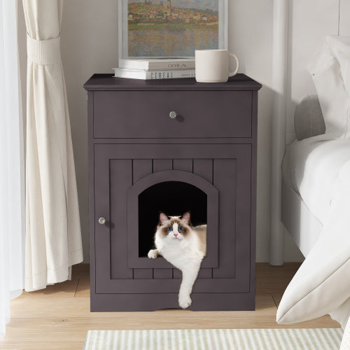 Wooden pet cat litter box with drawers and side tables and a cat's bedside table (White)