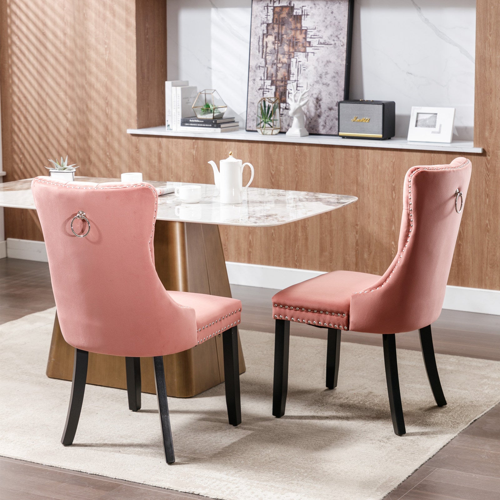Two velvet cushioned bar stools (pink)