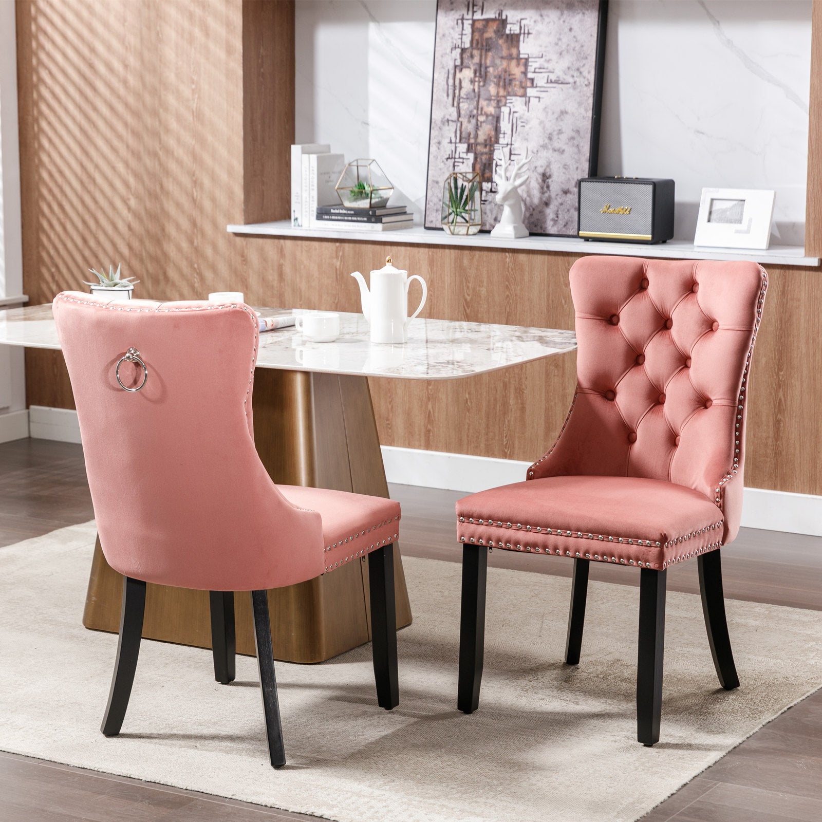 Two velvet cushioned bar stools (pink)
