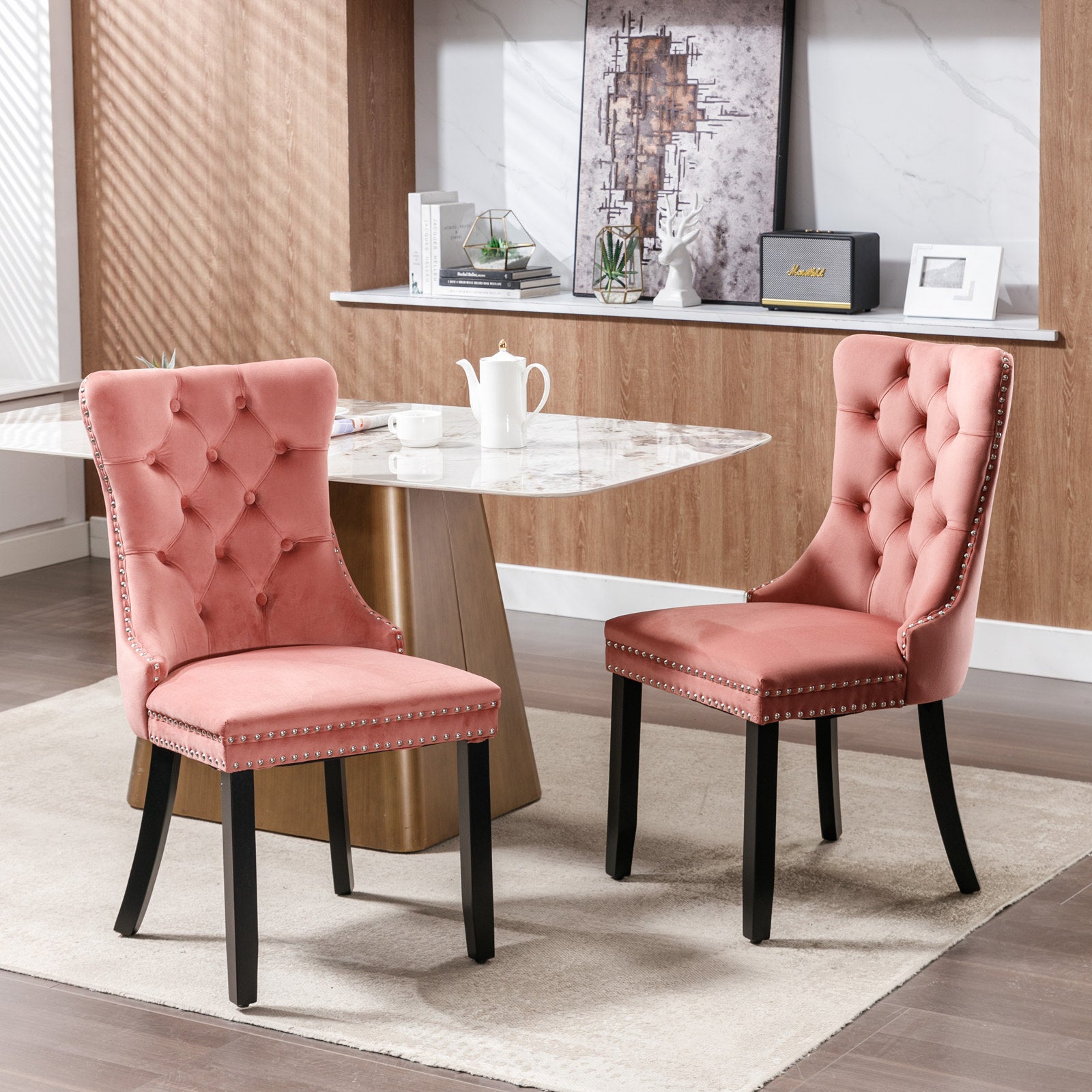 Two velvet cushioned bar stools (pink)