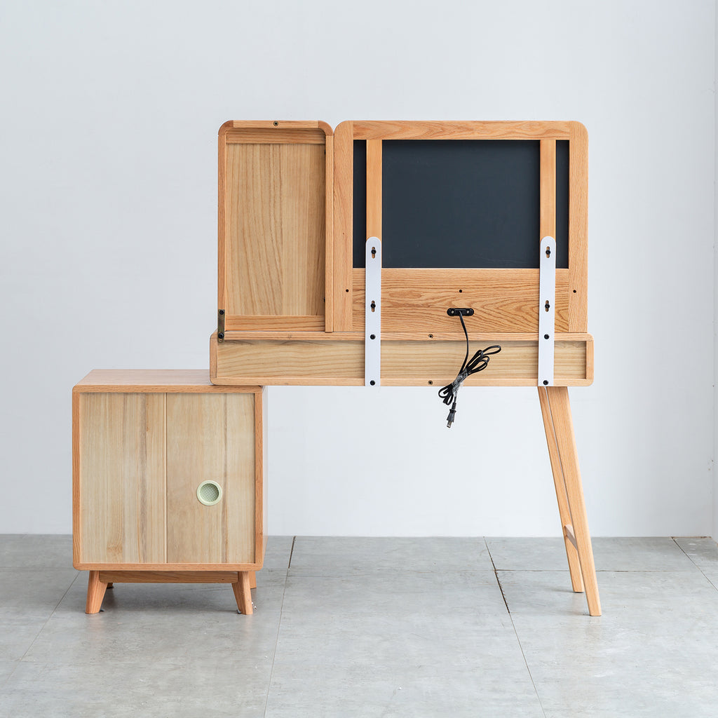 Solid Oak Dressing Table Set,Vanity Set with Mirror & Stool