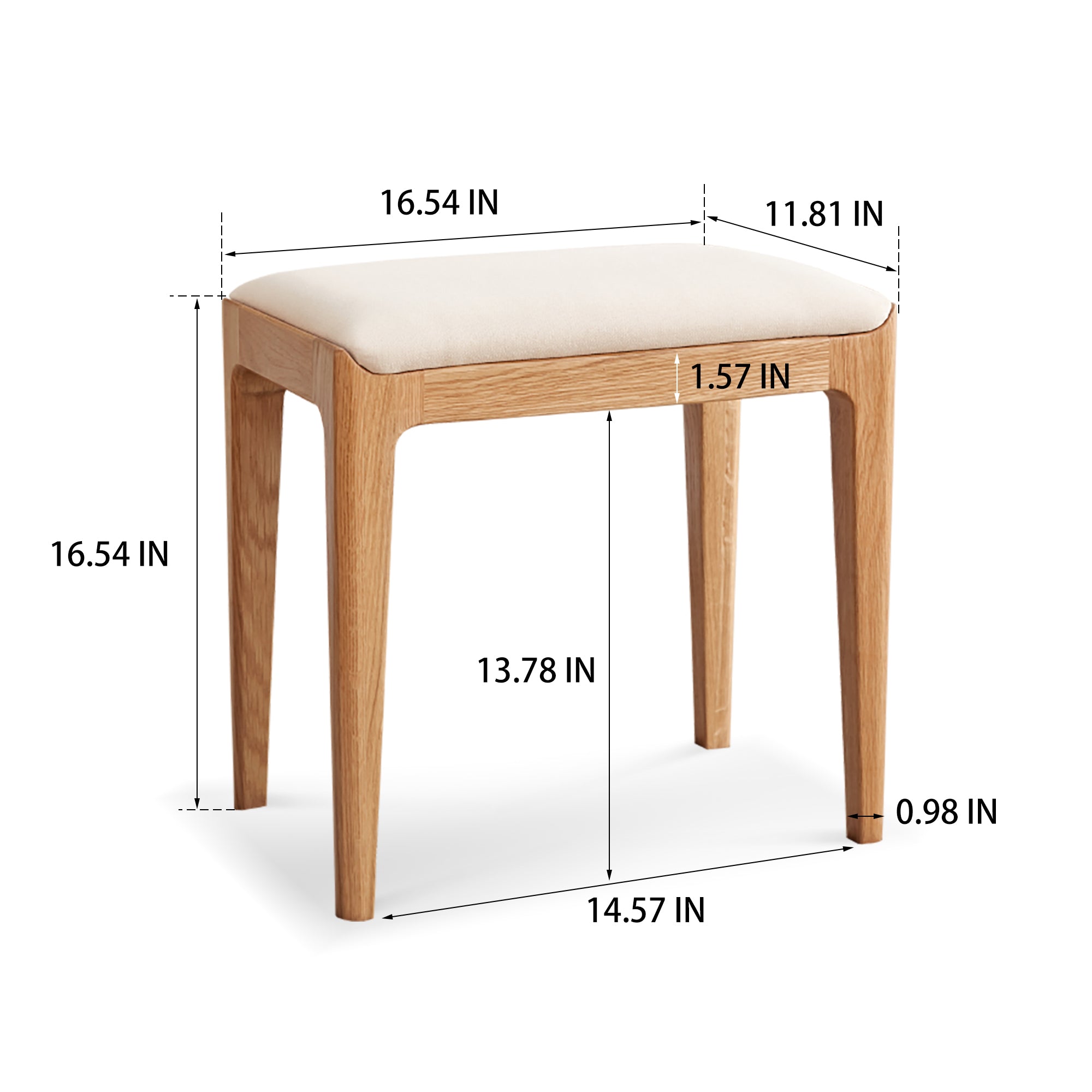 Solid Oak Dressing Table Set,Vanity Set with Mirror & Stool
