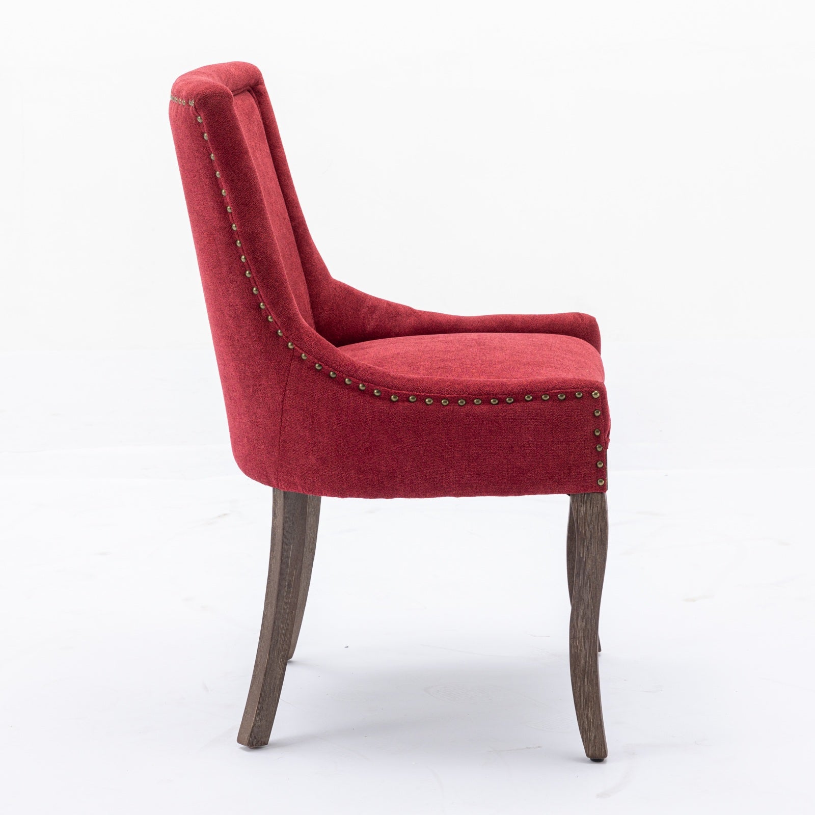 Retro-style thickened fabric light luxury high-back dining chair（burgundy）