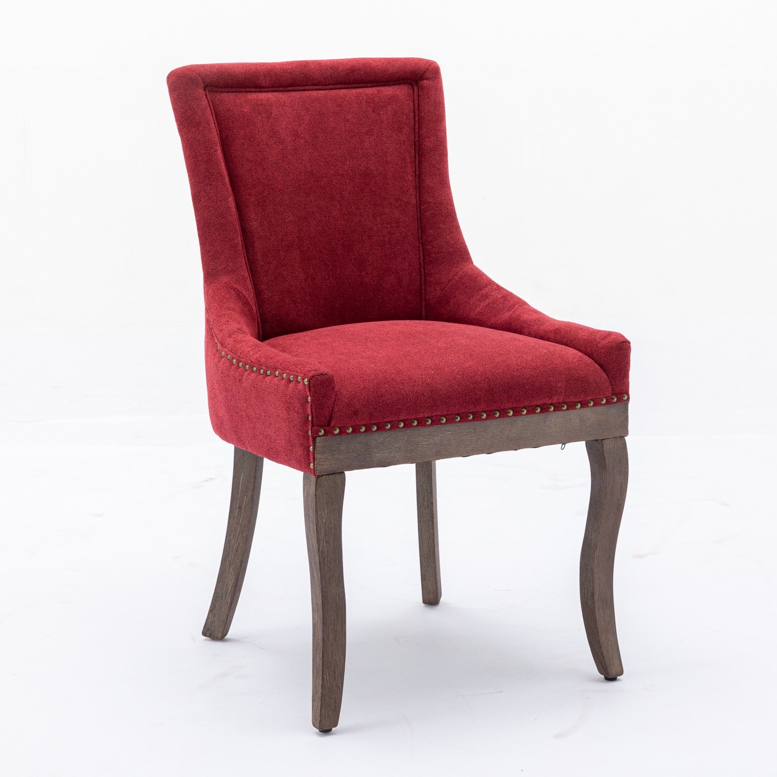 Retro-style thickened fabric light luxury high-back dining chair（burgundy）