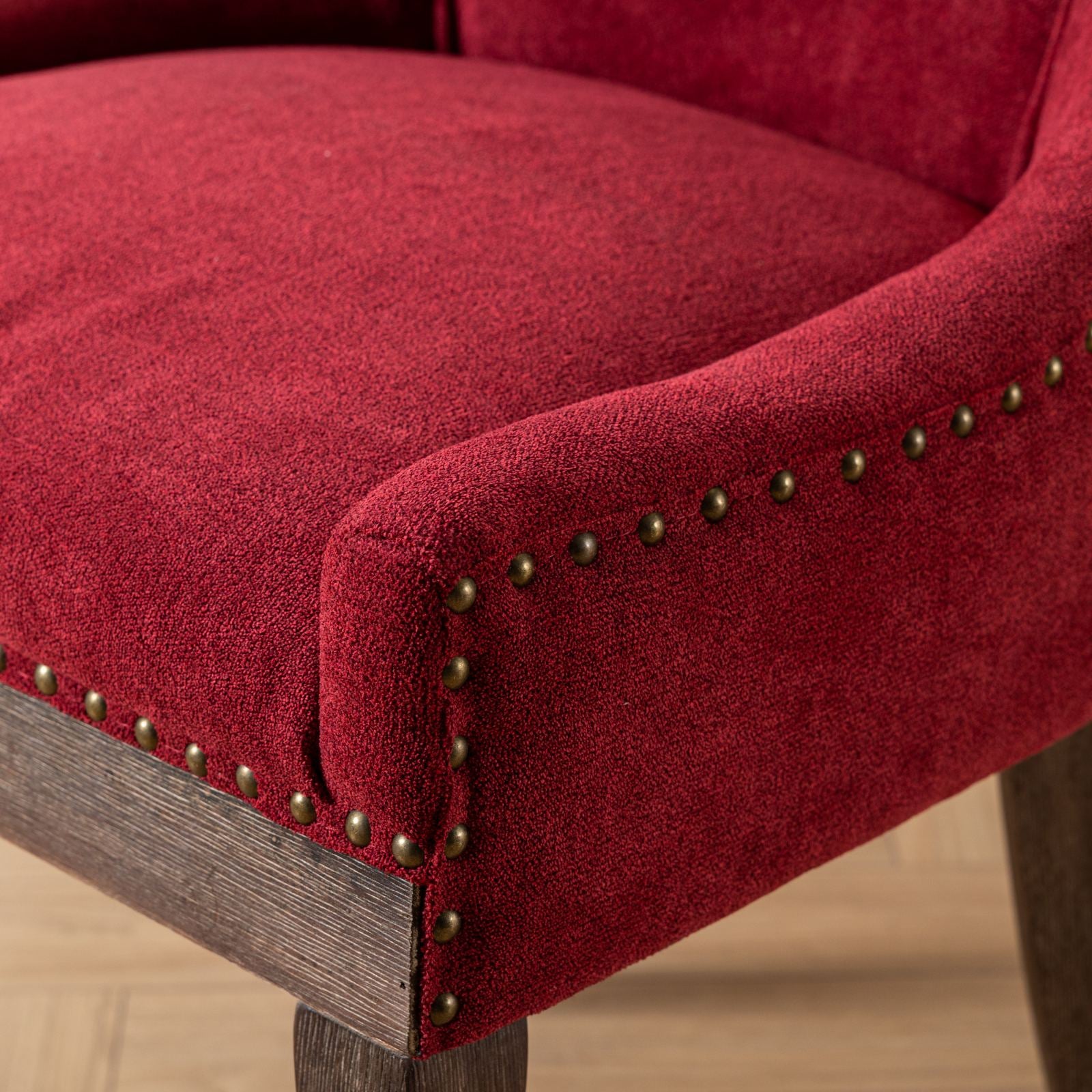 Retro-style thickened fabric light luxury high-back dining chair（burgundy）