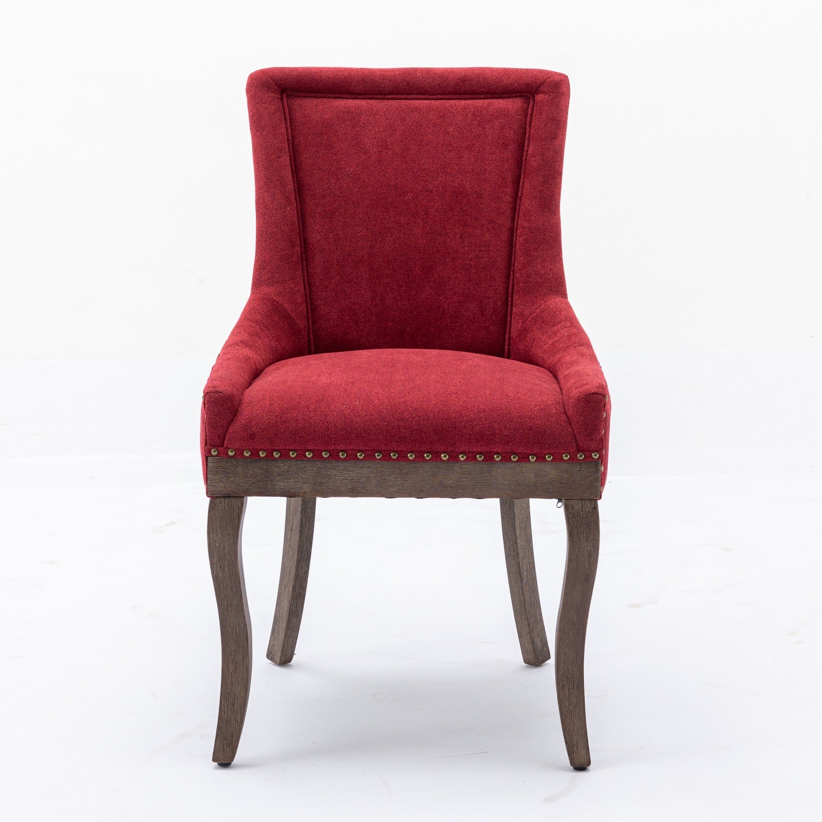 Retro-style thickened fabric light luxury high-back dining chair（burgundy）