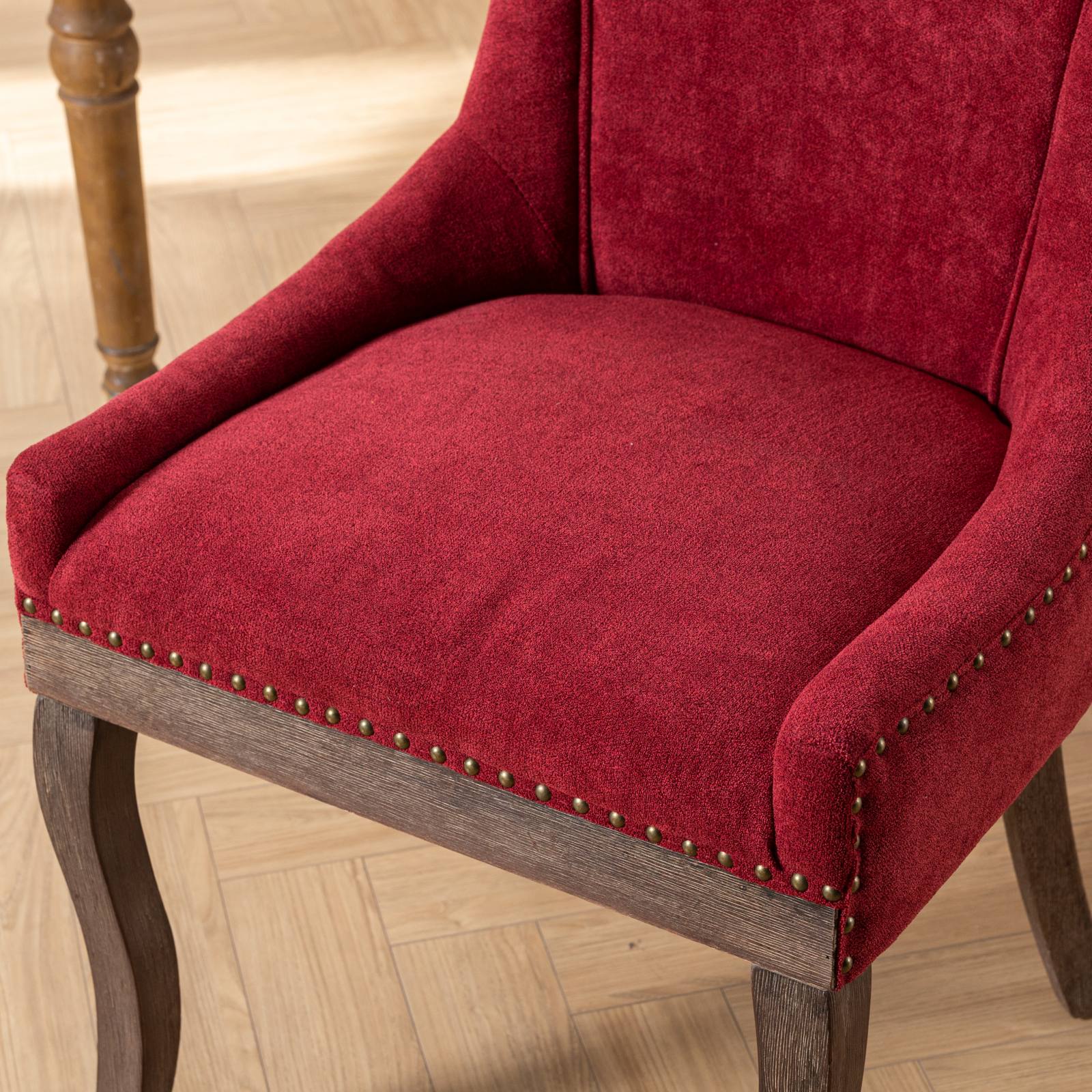 Retro-style thickened fabric light luxury high-back dining chair（burgundy）