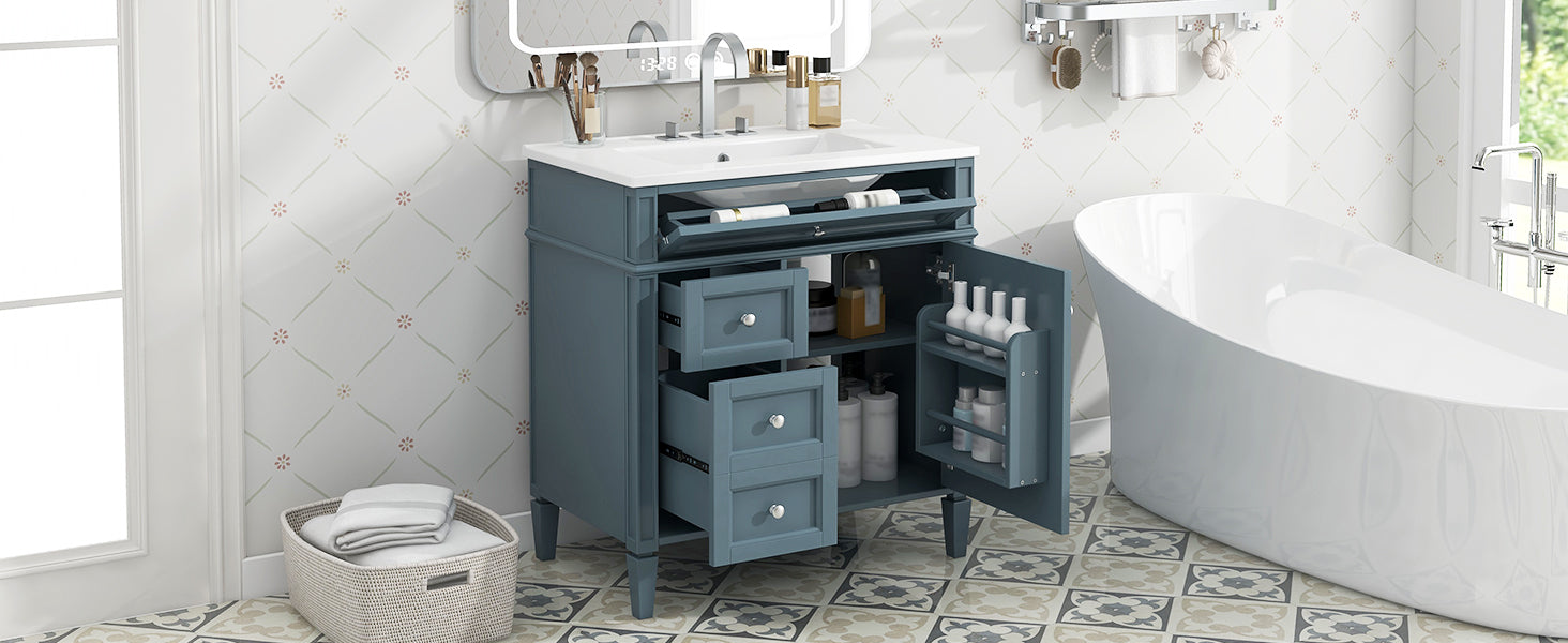 30 "Single sink bathroom dressing table, modern bathroom storage cabinet(blue)