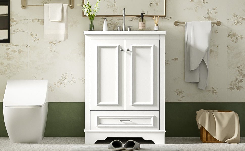 24 - inch ceramic sink bathroom dressing table, modern standalone storage cabinet(white) - KiKiUMi