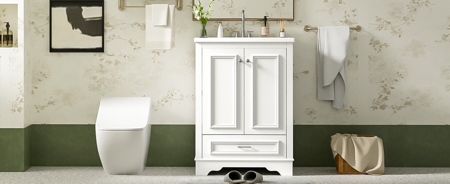 24 - inch ceramic sink bathroom dressing table, modern standalone storage cabinet(white) - KiKiUMi