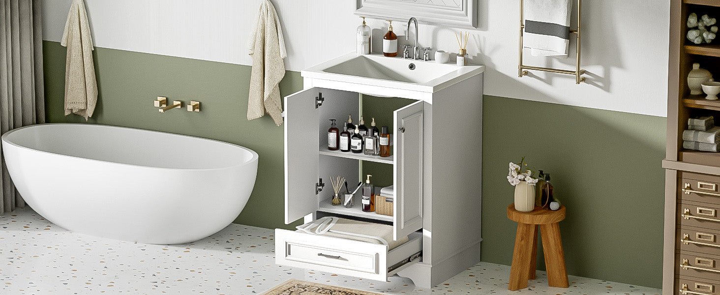24 - inch ceramic sink bathroom dressing table, modern standalone storage cabinet(white) - KiKiUMi