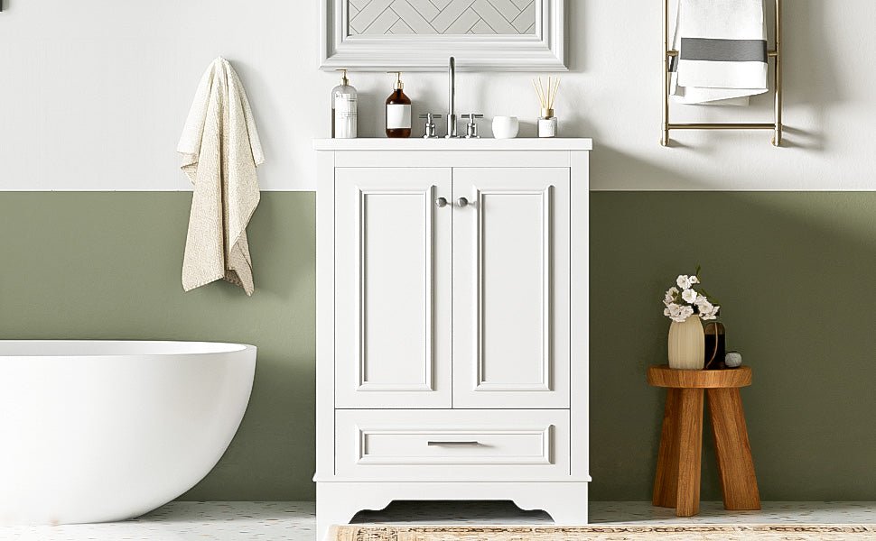 24 - inch ceramic sink bathroom dressing table, modern standalone storage cabinet(white) - KiKiUMi