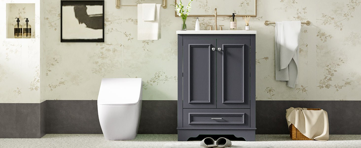 24 - inch ceramic sink bathroom dressing table(blue gray) - KiKiUMi
