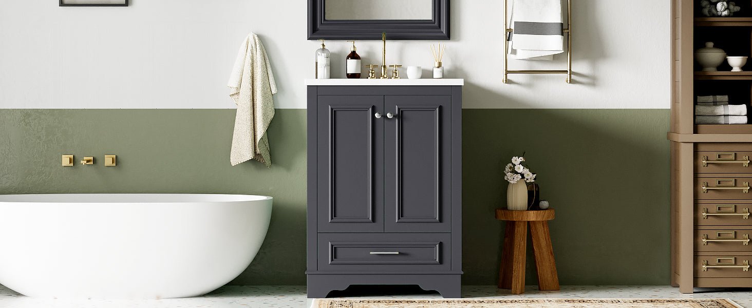 24 - inch ceramic sink bathroom dressing table(blue gray) - KiKiUMi