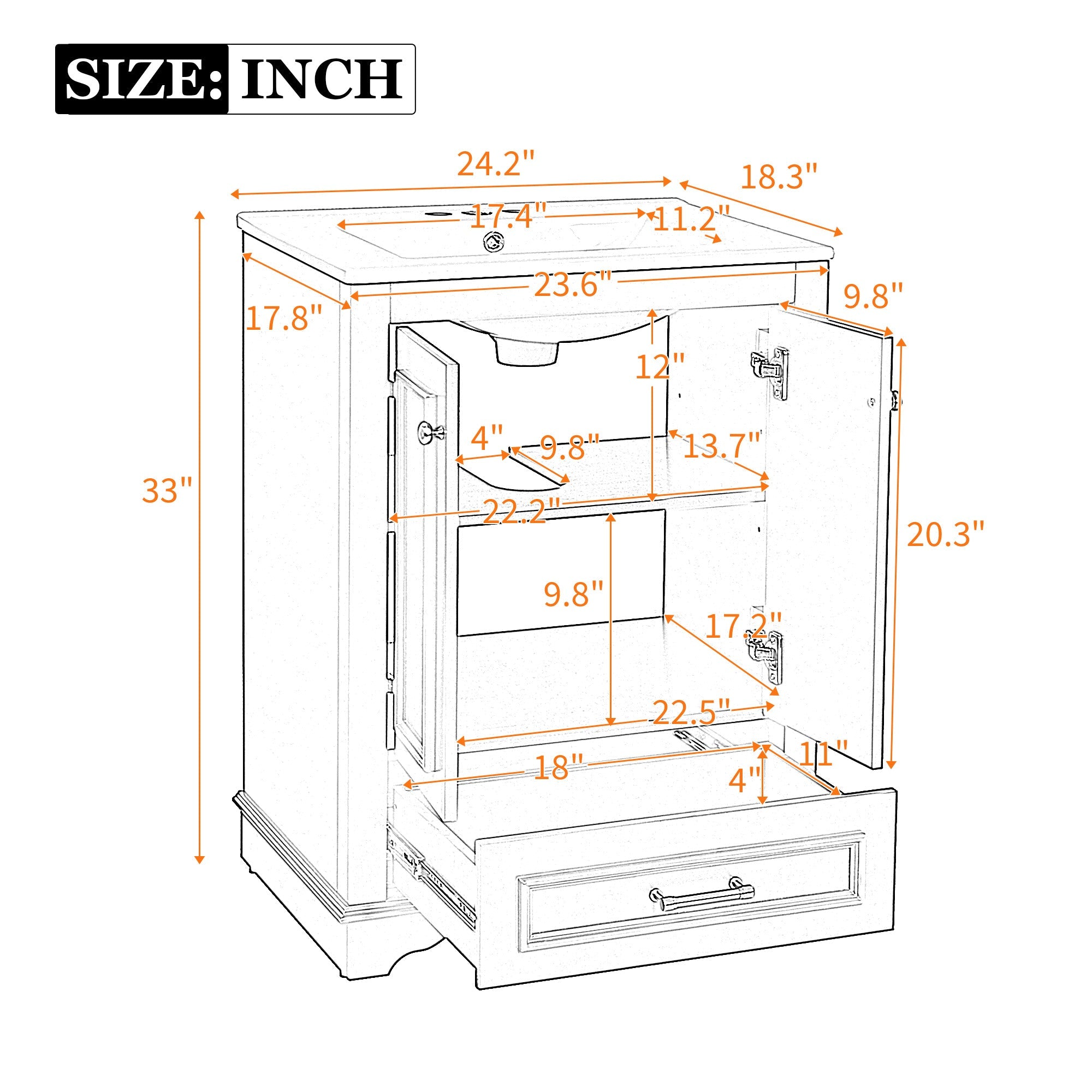 24 - inch ceramic sink bathroom dressing table(blue gray) - KiKiUMi