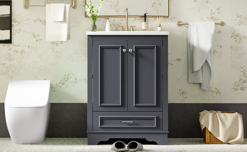 24 - inch ceramic sink bathroom dressing table(blue gray) - KiKiUMi