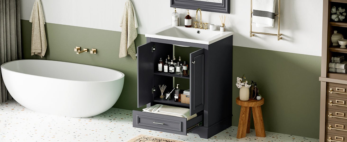 24 - inch ceramic sink bathroom dressing table(blue gray) - KiKiUMi