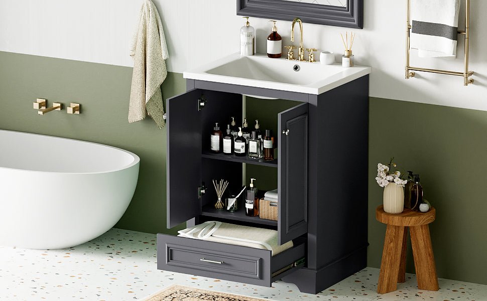 24 - inch ceramic sink bathroom dressing table(blue gray) - KiKiUMi