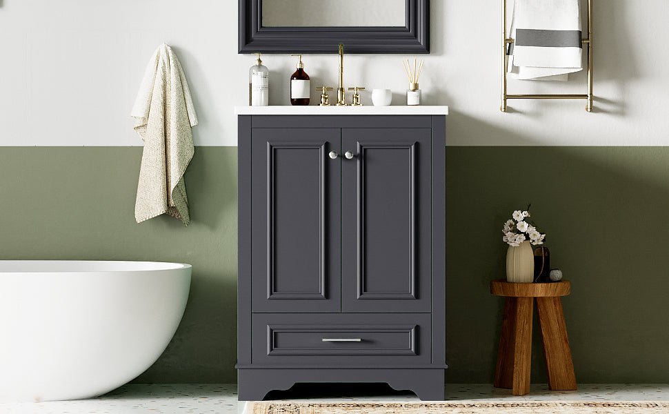 24 - inch ceramic sink bathroom dressing table(blue gray) - KiKiUMi