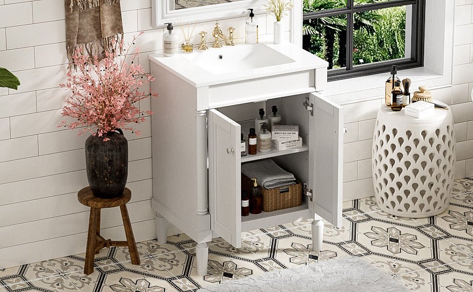 24 "Single sink bathroom dressing table, 2 - layer modern bathroom storage cabinet(white) - KiKiUMi