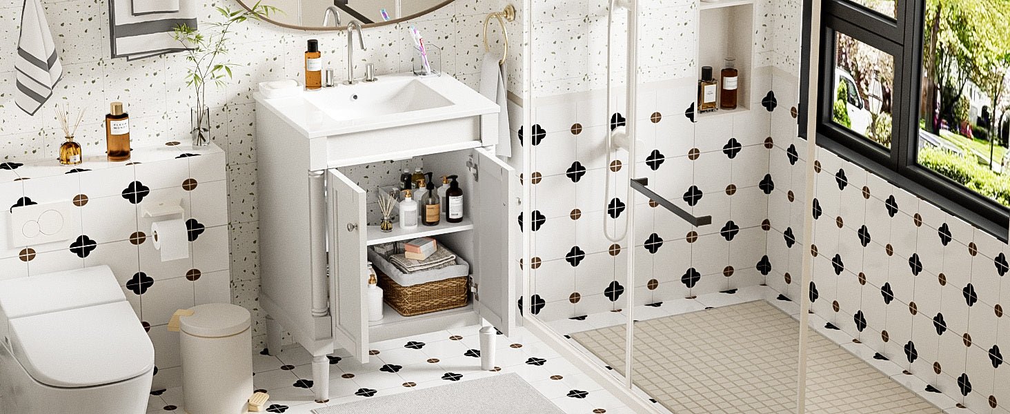 24 "Single sink bathroom dressing table, 2 - layer modern bathroom storage cabinet(white) - KiKiUMi