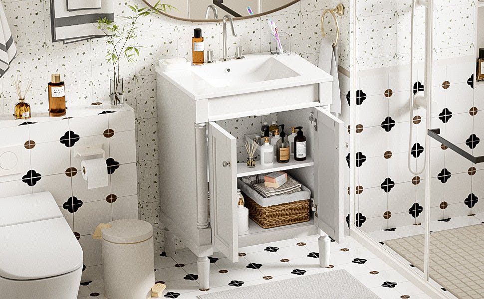 24 "Single sink bathroom dressing table, 2 - layer modern bathroom storage cabinet(white) - KiKiUMi