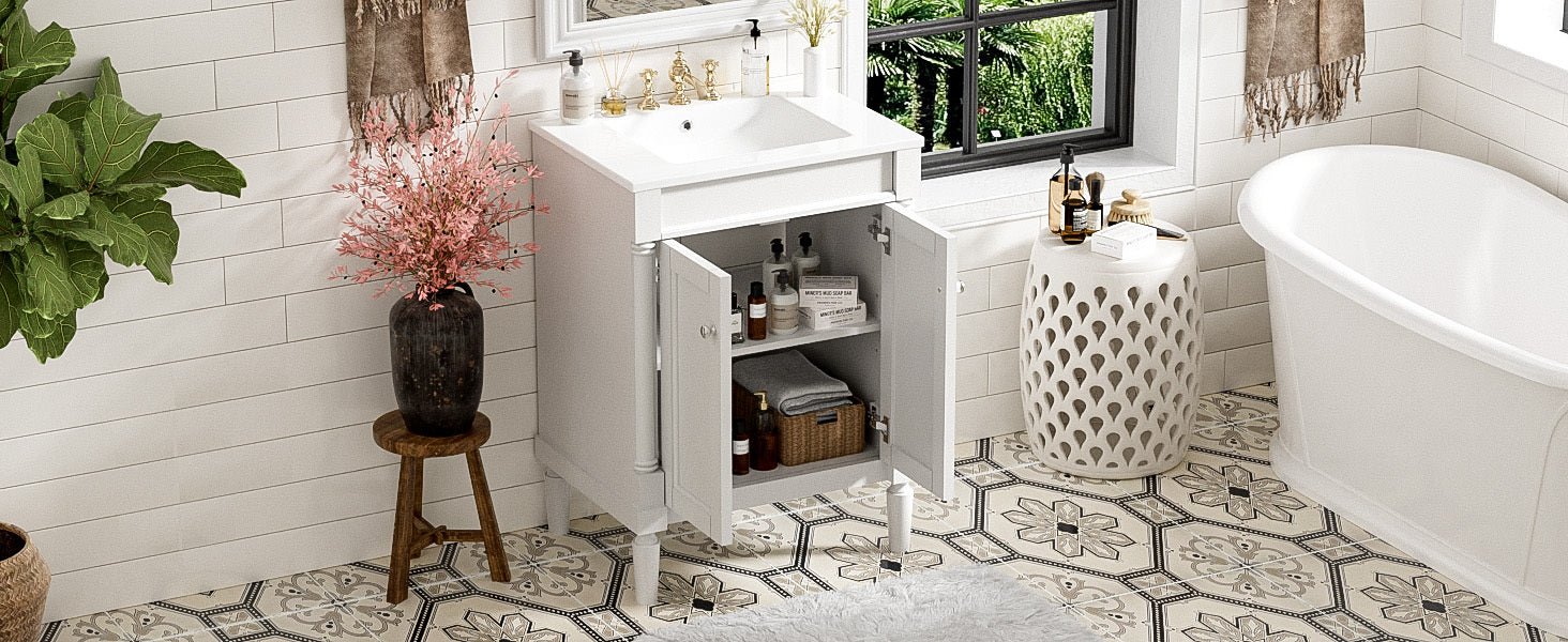 24 "Single sink bathroom dressing table, 2 - layer modern bathroom storage cabinet(white) - KiKiUMi