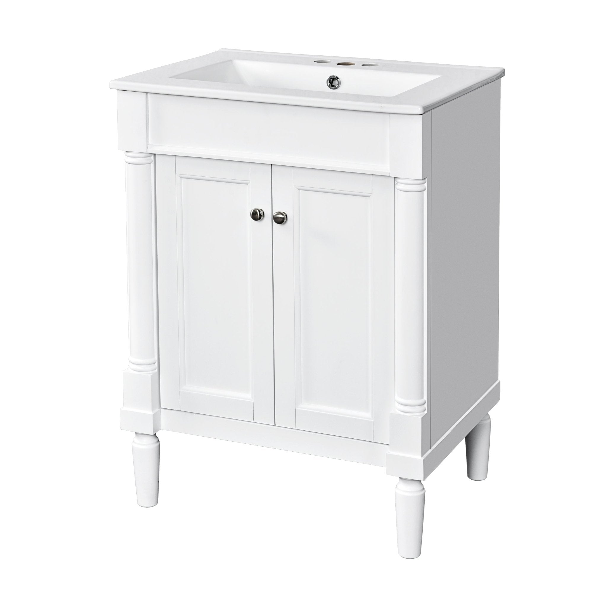 24 "Single sink bathroom dressing table, 2 - layer modern bathroom storage cabinet(white) - KiKiUMi