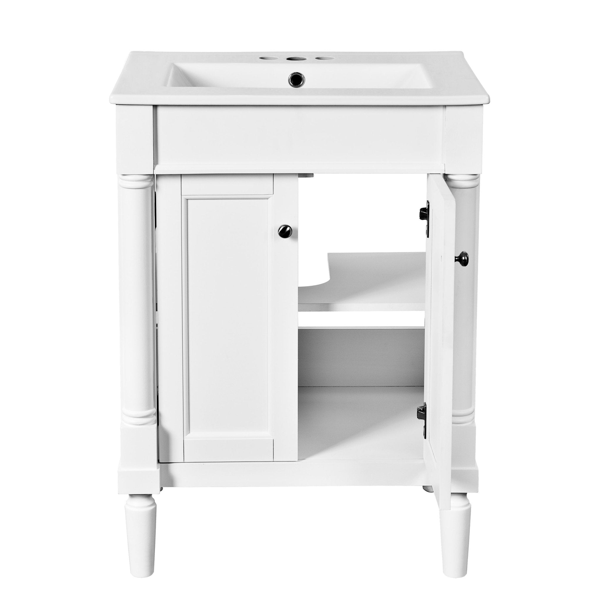 24 "Single sink bathroom dressing table, 2 - layer modern bathroom storage cabinet(white) - KiKiUMi