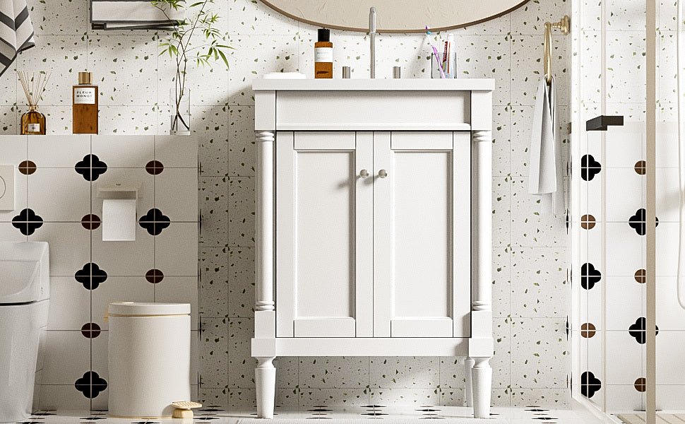 24 "Single sink bathroom dressing table, 2 - layer modern bathroom storage cabinet(white) - KiKiUMi