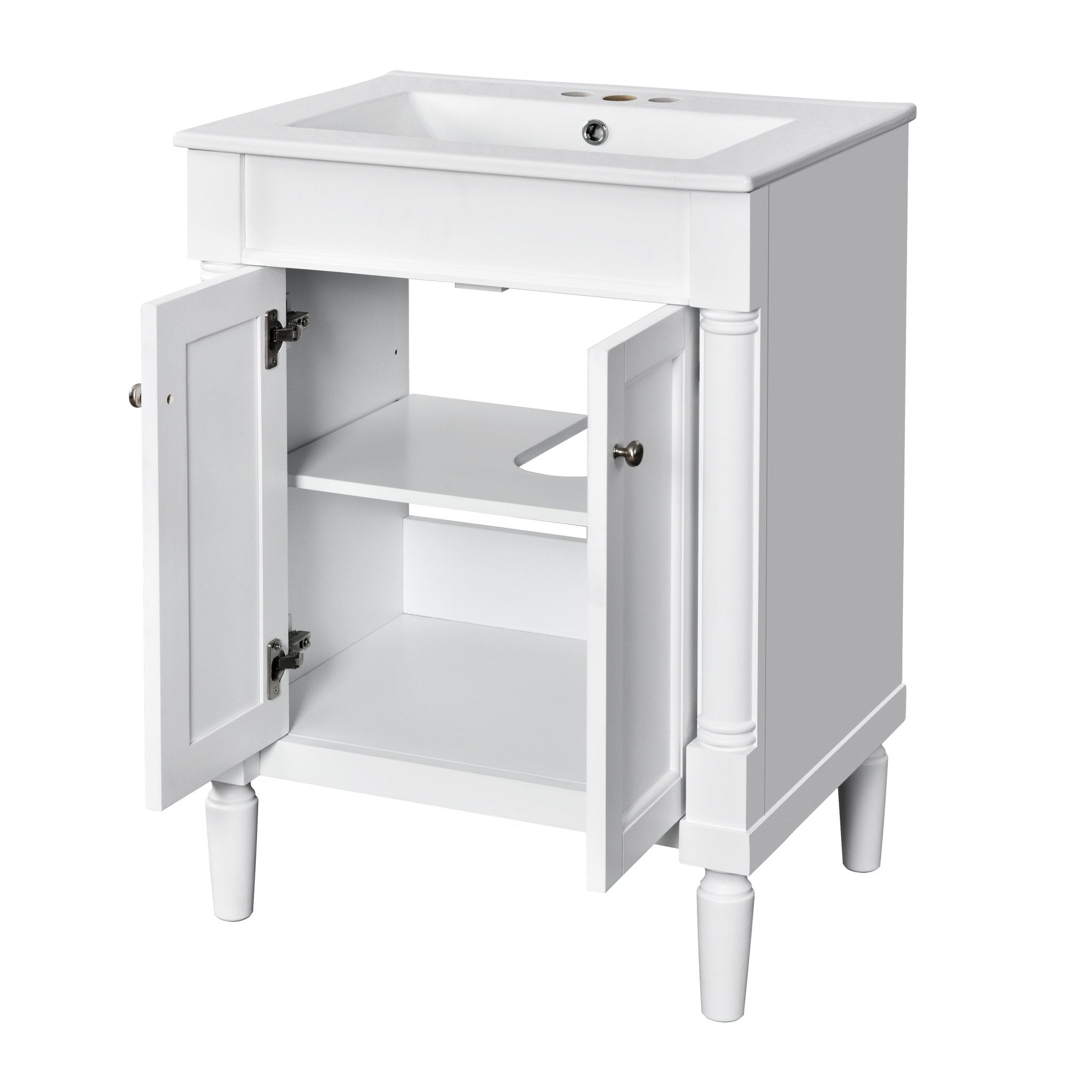 24 "Single sink bathroom dressing table, 2 - layer modern bathroom storage cabinet(white) - KiKiUMi