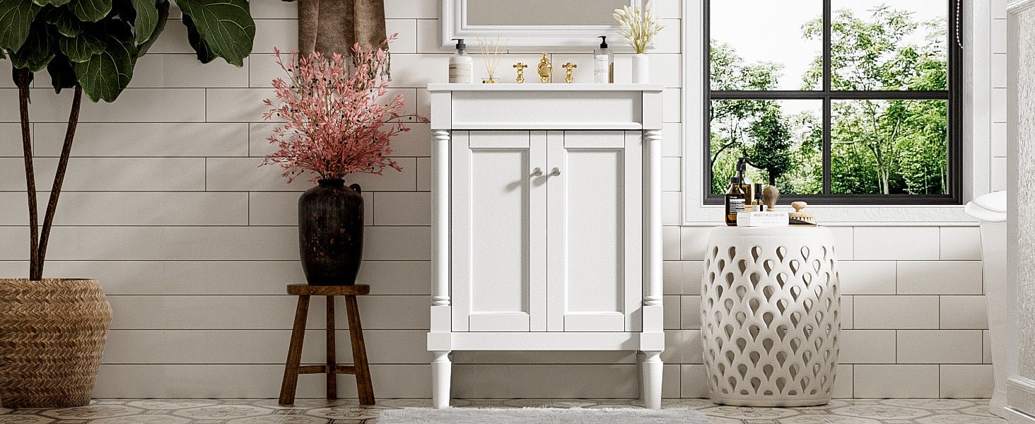24 "Single sink bathroom dressing table, 2 - layer modern bathroom storage cabinet(white) - KiKiUMi