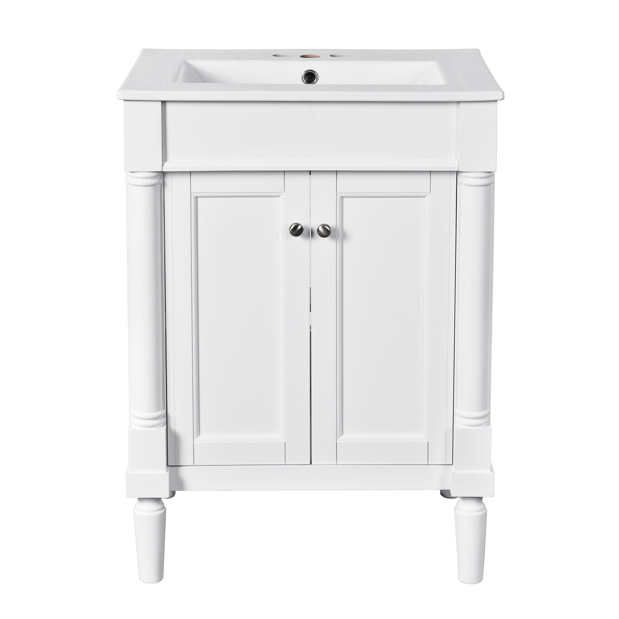 24 "Single sink bathroom dressing table, 2 - layer modern bathroom storage cabinet(white) - KiKiUMi