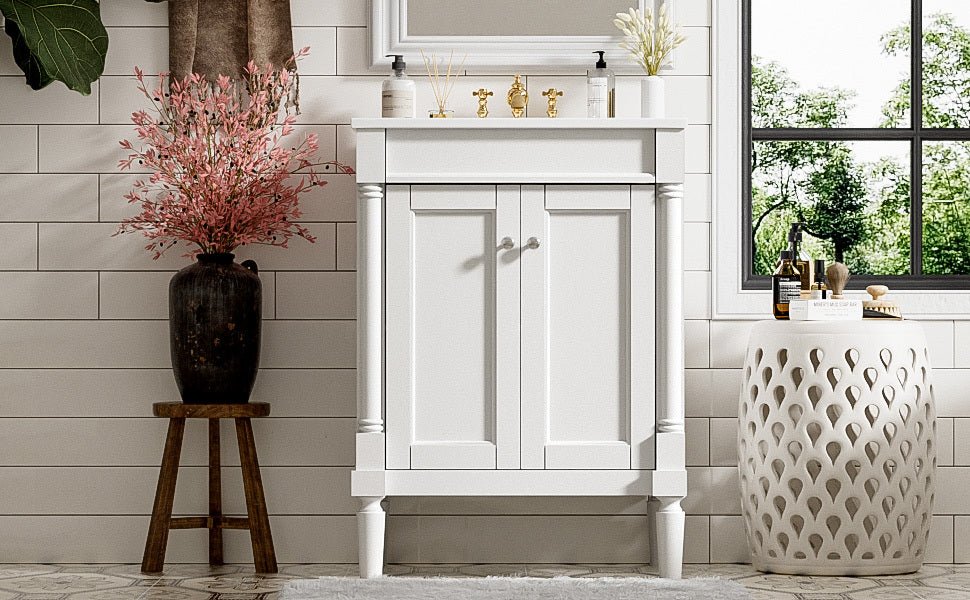 24 "Single sink bathroom dressing table, 2 - layer modern bathroom storage cabinet(white) - KiKiUMi
